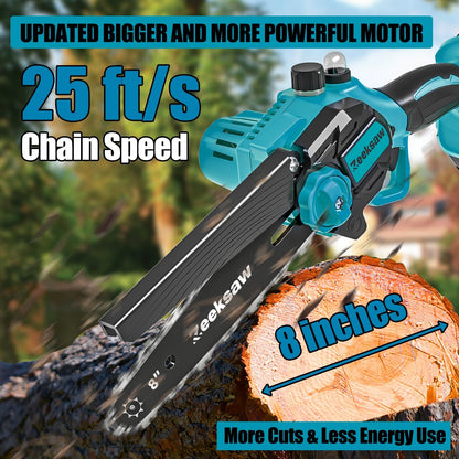 8 Inch Electric Chainsaw Cordless With Auto Oiler, Seniors Friendly Batteries Powered Hand held Chain saw Kit, Automatic Chain Tensioning & Auto Oiler For Tree Branches, Courtyard, And Garden