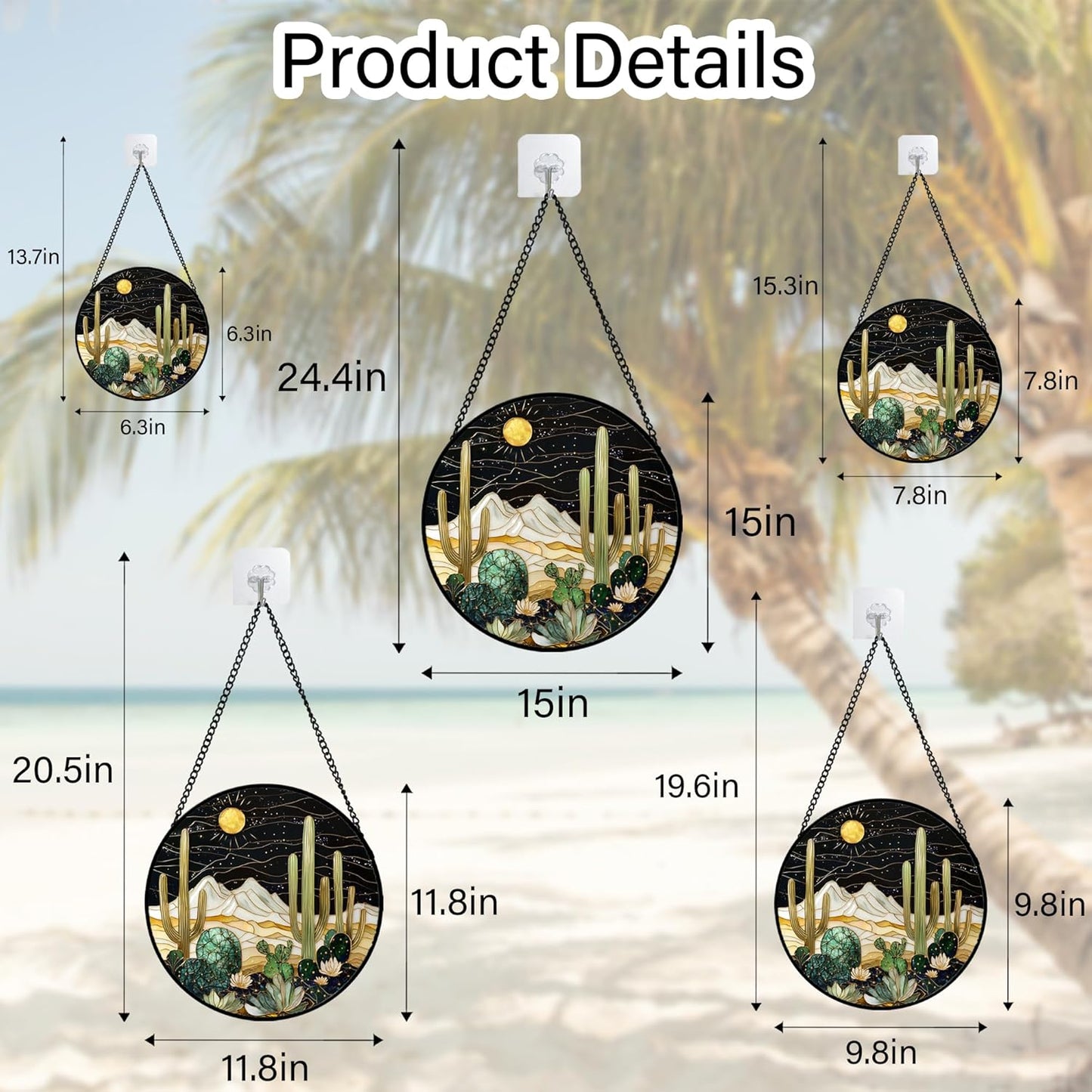 Stained Glass Window Hanging, Black and White Golden Cactus Nature Suncatcher for Doors Window Home Starry Sky Sun Catchers Decor Mother's Day Birthday Gifts for Women, Men Mom 6.3 in
