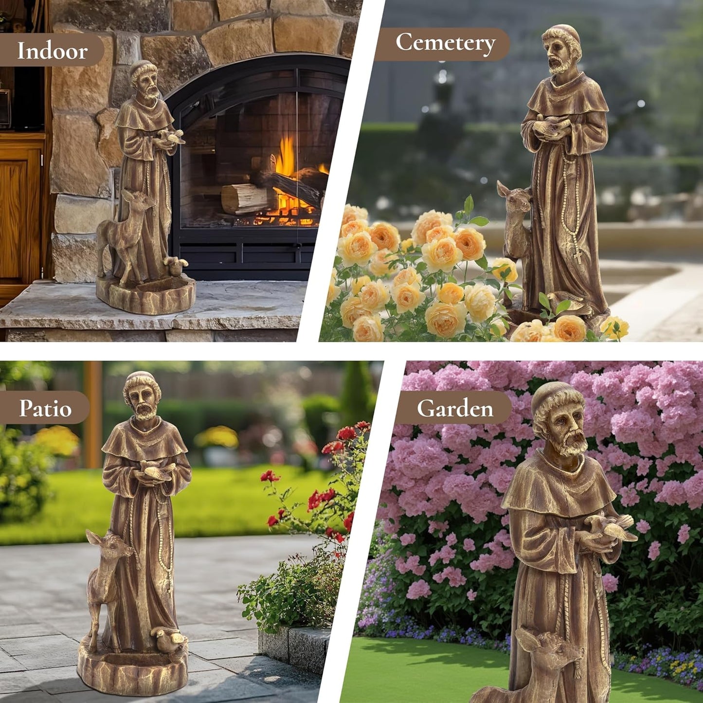 LuxenHome 25'' Saint Francis Garden Statue, Religious Garden Sculpture, Catholic St. Francis Statue for Patio, Yard, Home, Fiber Stone Decor, Outdoor Sculptures Decorations, Brown