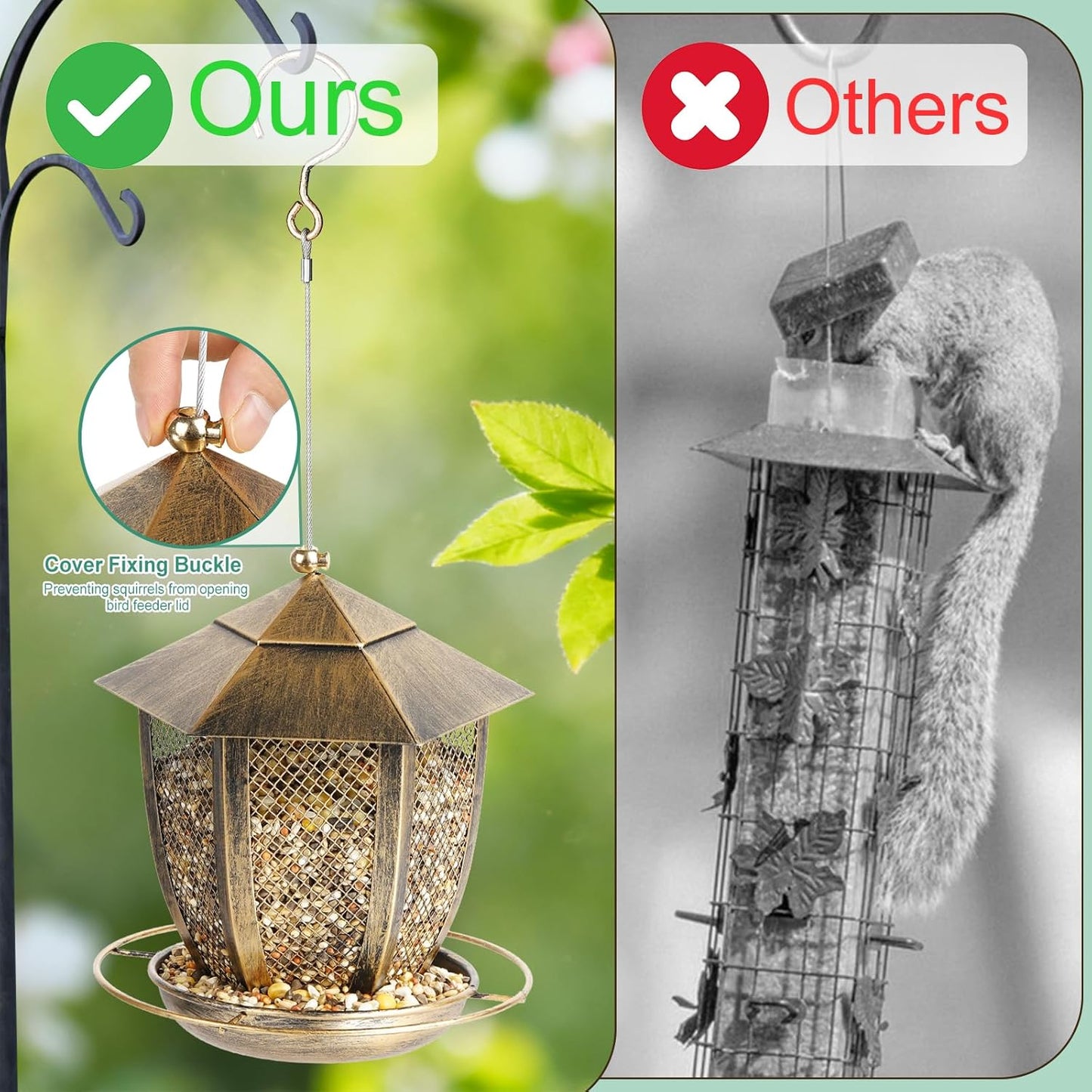 LBTING Bird Feeder for Outside, Hexagon Lantern-Shaped Metal Bird Feeder, Squirrel Proof Wild Bird Feeders for Hanging Outdoor Garden Yard