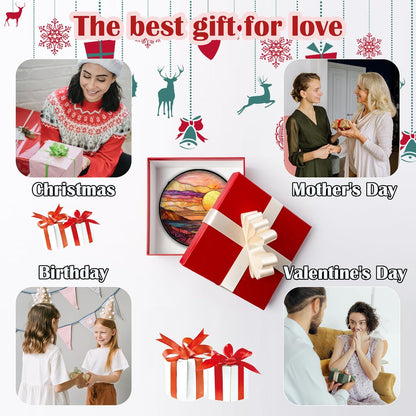 Stained Glass Window Hanging, Sparkling Sea Suncatcher Diamond Glass Panel Hangings Scenery Sun Catchers Decor for Birthday for Women, Men, Wife, Aunt, and Mom 9.8 in