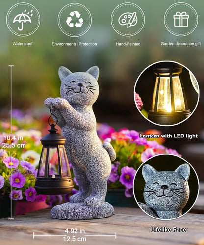 Solar Cat Garden Statues for Outdoor: Outside Sculpture Lantern Decor for Yard Lawn Porch Patio Balcony Decorations Gifts for Grandma Mom Women