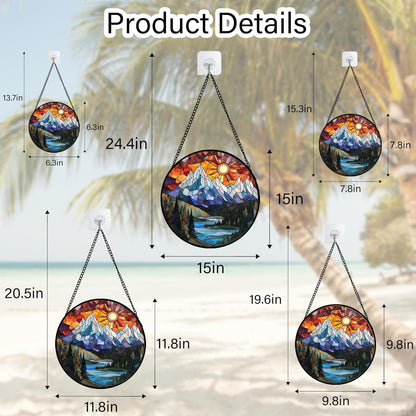 Stained Glass Window Hanging - Colorful Mountain Lake Landscape Sun Catcher for Door Garden Home Decor Suncatcher Christmas Mother's Day Birthday Gifts for Women Men Mom Nana 6.3 in