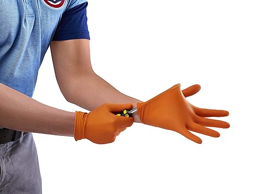 Venom Steel Orange Nitrile Gloves, 8 mil Thick, 50 Count, Maximum Grip Textured Disposable Gloves, Puncture and Rip Resistant, Hi-Visibility Orange, One Size Fits Most