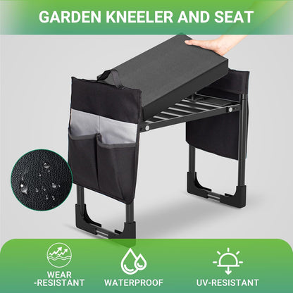 Walensee Garden Kneeler and Seat – Foldable Heavy Duty Garden Stool with Soft Leather Kneeling Pad, Removable Tool Pouch, Sturdy Steel Frame, No Assembly, Ideal Gardening Gift for Women & Men