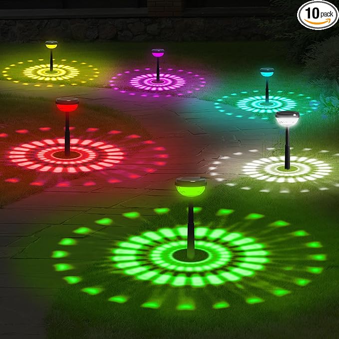 Ensenior Color Changing Solar Lights Outdoor, Auto ON/Off 6500K White Light & RGB LED Solar Garden Lights for Pathway, Yard, Patio, Waterproof, Energy-Efficient Landscape Lighting, 10-Pack