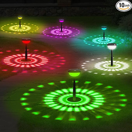 Ensenior Color Changing Solar Lights Outdoor, Auto ON/Off 6500K White Light & RGB LED Solar Garden Lights for Pathway, Yard, Patio, Waterproof, Energy-Efficient Landscape Lighting, 10-Pack