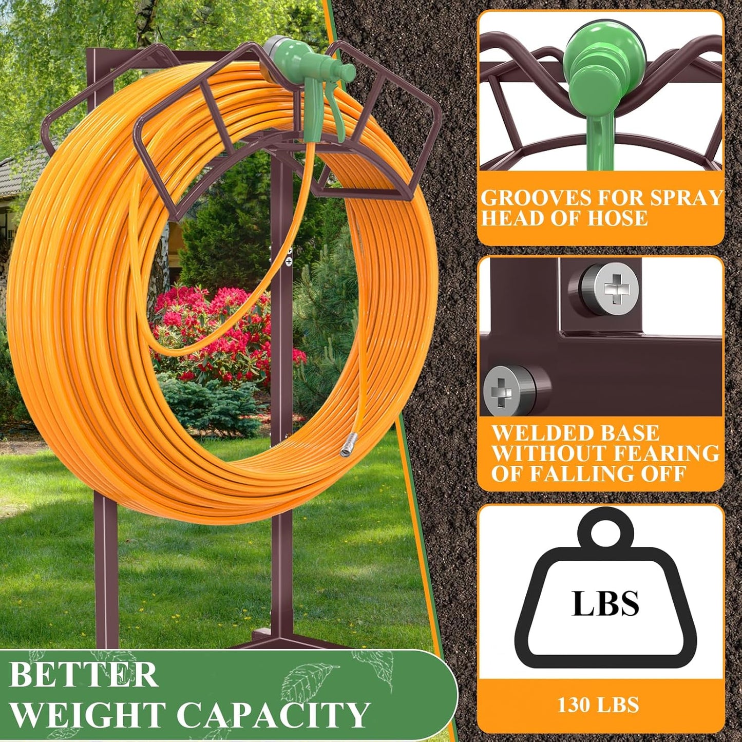 Super Stable Garden Hose Holder, Detachable Water Hose Holders Hose Storage Hold 160-Feet Hose, Water Hose Holder for Outside, Yard, Lawn, Farm (Bronze)