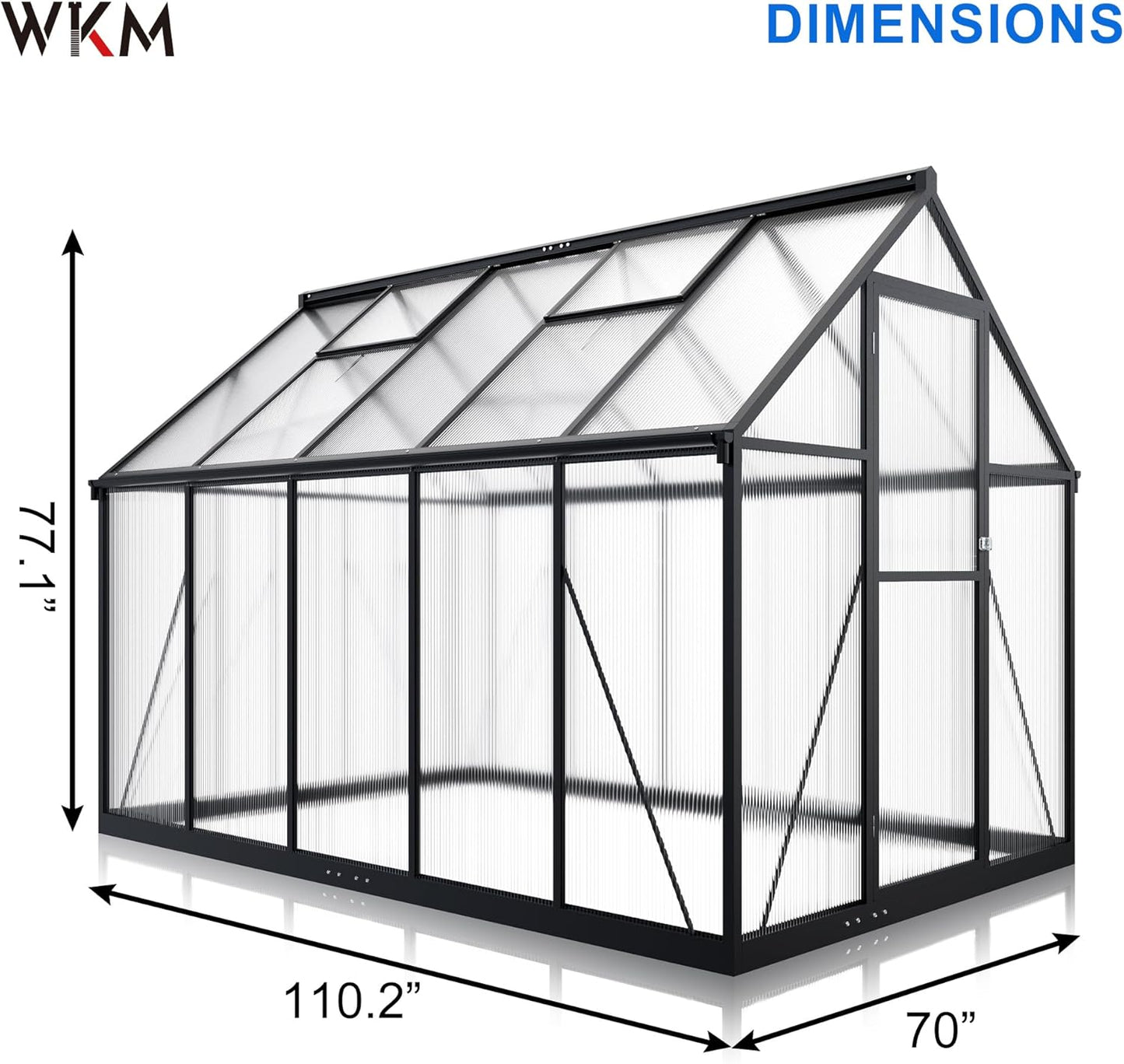 WKM 5.8x9.2 FT Greenhouse for Outdoors, Quick-fit Structure Green House with Window for Ventilation, Aluminum Greenhouse for Garden Backyard, Black