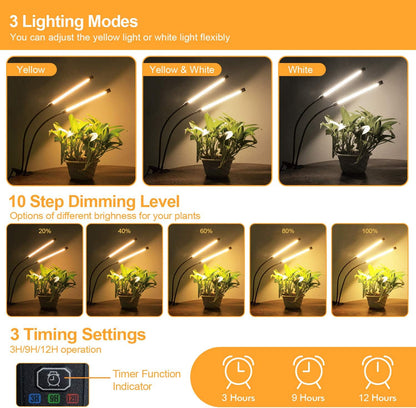 bseah Grow Light Plant Light Indoor Plants, Full Spectrum Clip Plant Growing Lamp, 10-Level Dimmable, On Off Timing 3 9 12Hrs (2 Pack)
