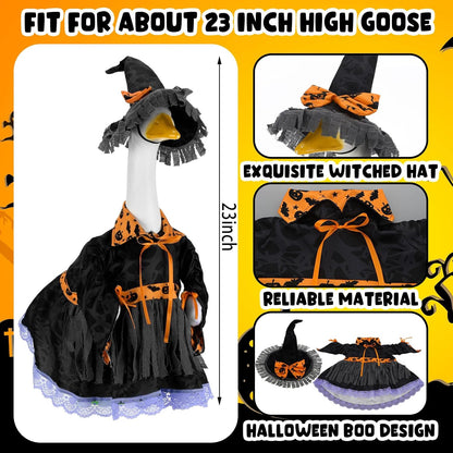 Suzile Halloween Goose Outfit Witch Party Dresses Clothes for 23" High Cement or Plastic Porch Goose Costume for Yard Lawn Outdoor Garden Patio Statue Holiday Halloween Decor