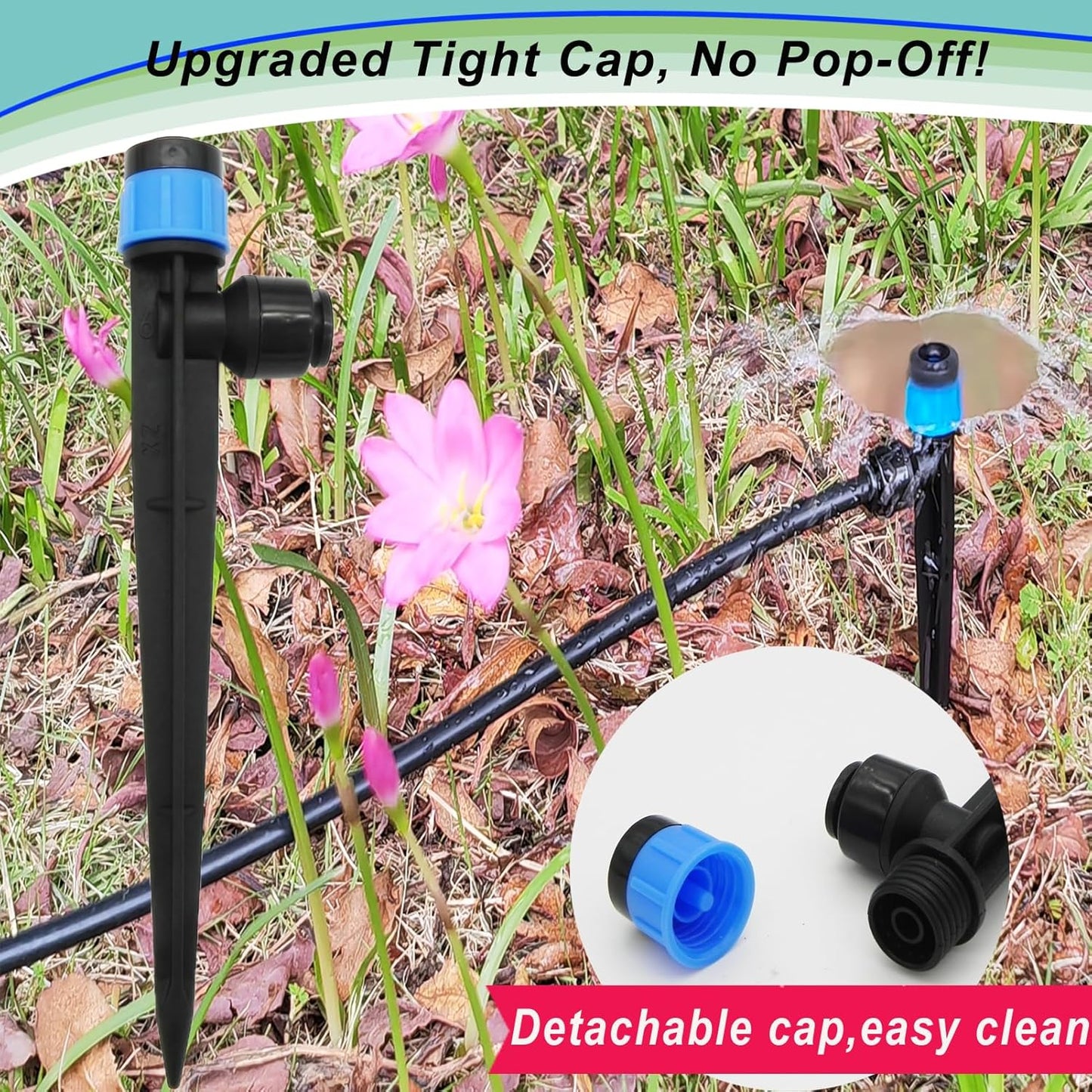 30pcs Drip Irrigation Emitters - Push-to-Quick Connect to 1/4" Tube - Adjustable 360 Degree Drippers Emitters Vortex on 5.5" Stakes-Garden Watering System (Blue Emitters Vortex-30 PCS)