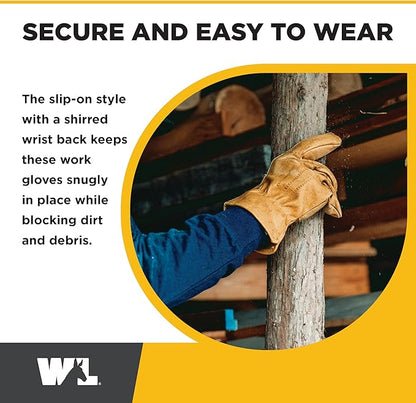 Wells Lamont Leather Work Gloves for Men – Grain Cowhide, Reinforced Palm – Ideal for Construction, Farming, Ranching – Ergonomic Fit, Keystone Thumb, Elasticized Wrist – Saddletan, XX-Large (1129XX)