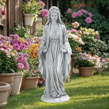 LuxenHome Virgin Mary Statue Outdoor, 30'' Religious Garden Statue, Blessed Mother Outdoor Statue, Outdoor Statue, Garden Sculptures, Outdoor Yard Decorations, Gray