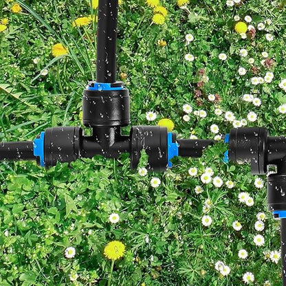 40 Pack 1/4" Drip Irrigation Tee Connectors, Quick Connect Universal Drip Irrigation Tubing Coupling Valve, Connector Locking Fitting for Sprinkler or Drip Irrigation System