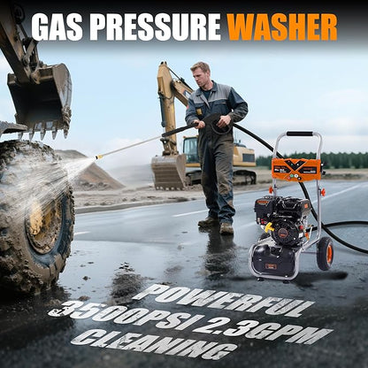 Gas Pressure Washer 3500 PSI, 2.3 GPM Heavy Duty High Power Washer,209CC 7HP Engine with 25Ft Pressure Hose, Axial Aluminum Pump, Soap Tank, Spray Gun and Wand, 4 Quick Connect Nozzle (Orange)