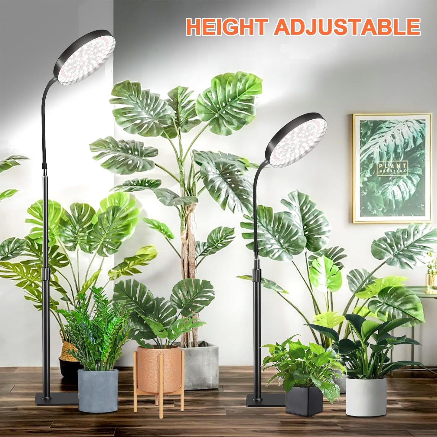 Grow Lights for Indoor Plants Full Spectrum with Stand, Floor Plant Growing Lamp with 216 LEDs for Large Plants, Auto ON/Off Timer 4/8/12H, 5 Dimmable Levels, 40-52 inches Adjustable Height
