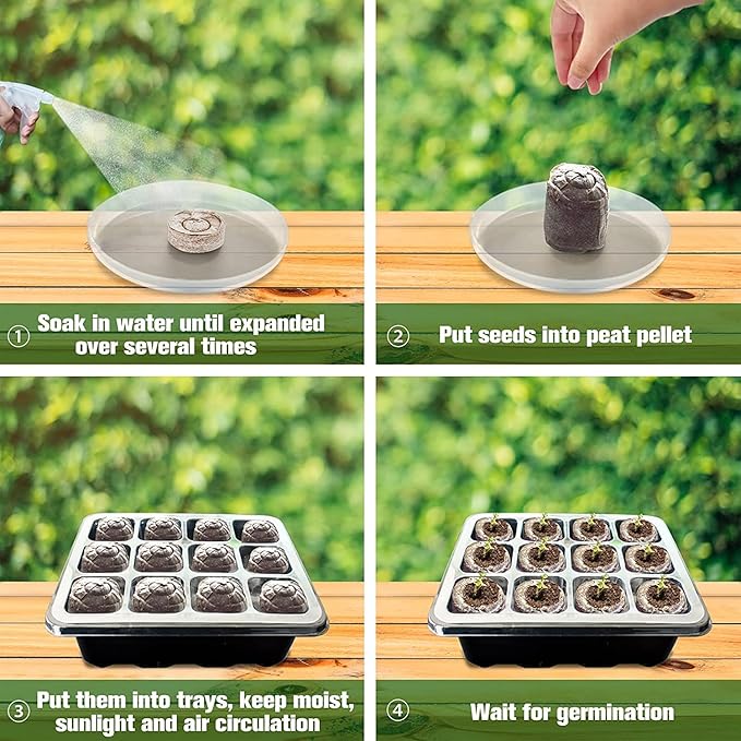Halatool 4 Pack Seed Starter Tray with 50 PCS Peat Pellets, 48 Cells Black Seeding Starter Trays for Organic Seed Starter Soil Pods for Planting Vegetables Plants Flowers - Starting Seeds Kit