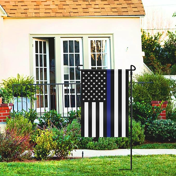 HOOSUN Double Sided Thin Blue Line American Police Garden Flag, USA United States Decorative Garden Flags - Weather Resistant & Double Sided - 12.5 x 18 Inch