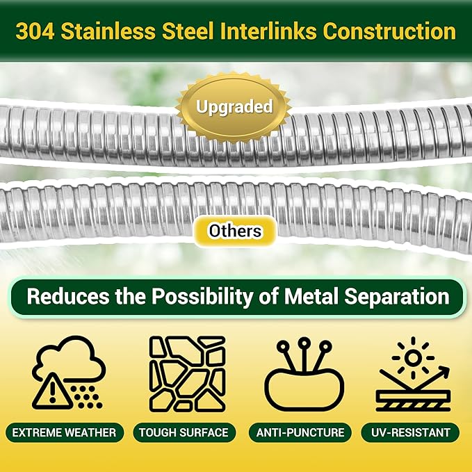 Garden Hose - Water Hose 75 FT with Swivel Handle & 8 Function Nozzle, Flexible, Heavy Duty, No Kink, Lightweight Metal Hose for Outdoor, Yard, 304 Stainless Steel