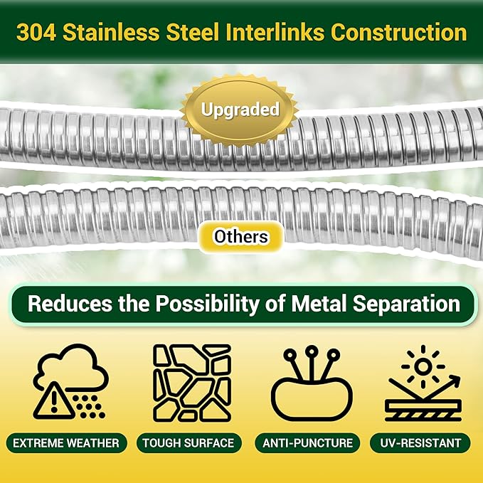 Garden Hose - Water Hose 100 FT with Swivel Handle & 8 Function Nozzle, Flexible, Heavy Duty, No Kink, Lightweight Metal Hose for Outdoor, Yard, 304 Stainless Steel