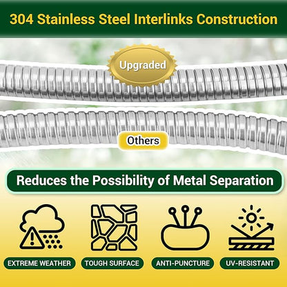 Garden Hose - Water Hose 100 FT with Swivel Handle & 8 Function Nozzle, Flexible, Heavy Duty, No Kink, Lightweight Metal Hose for Outdoor, Yard, 304 Stainless Steel