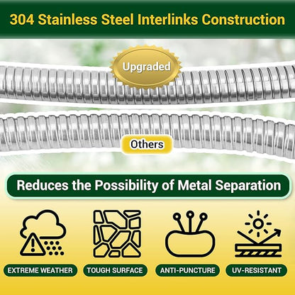 Garden Hose - Water Hose 25 FT with Swivel Handle & 8 Function Nozzle, Flexible, Heavy Duty, No Kink, Lightweight Metal Hose for Outdoor, Yard, 304 Stainless Stee