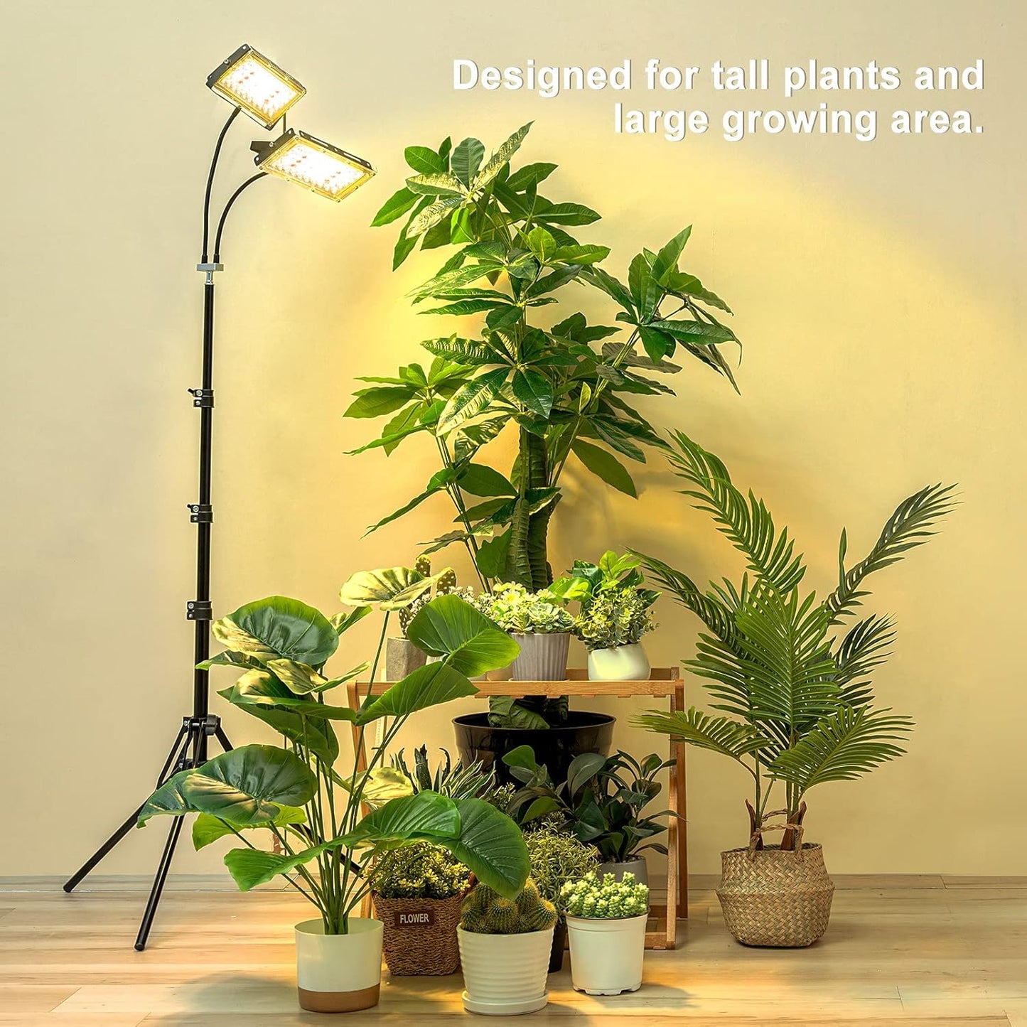 LBW Grow Light for Indoor Plants, Dual Heads Full Spectrum LED, Auto On/Off Timer, 6 Dimmable Levels, 3 Switch Modes, Adjustable Tripod Stand 15-63 inches