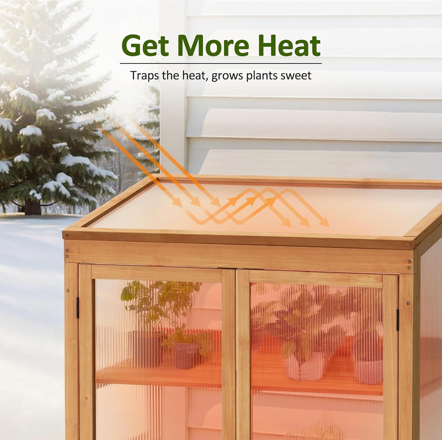 MCombo Wooden Cold Frame Greenhouse, Raised Flower Planter Shelf Protection for Outdoor Indoor Use, 0760 (Orange)