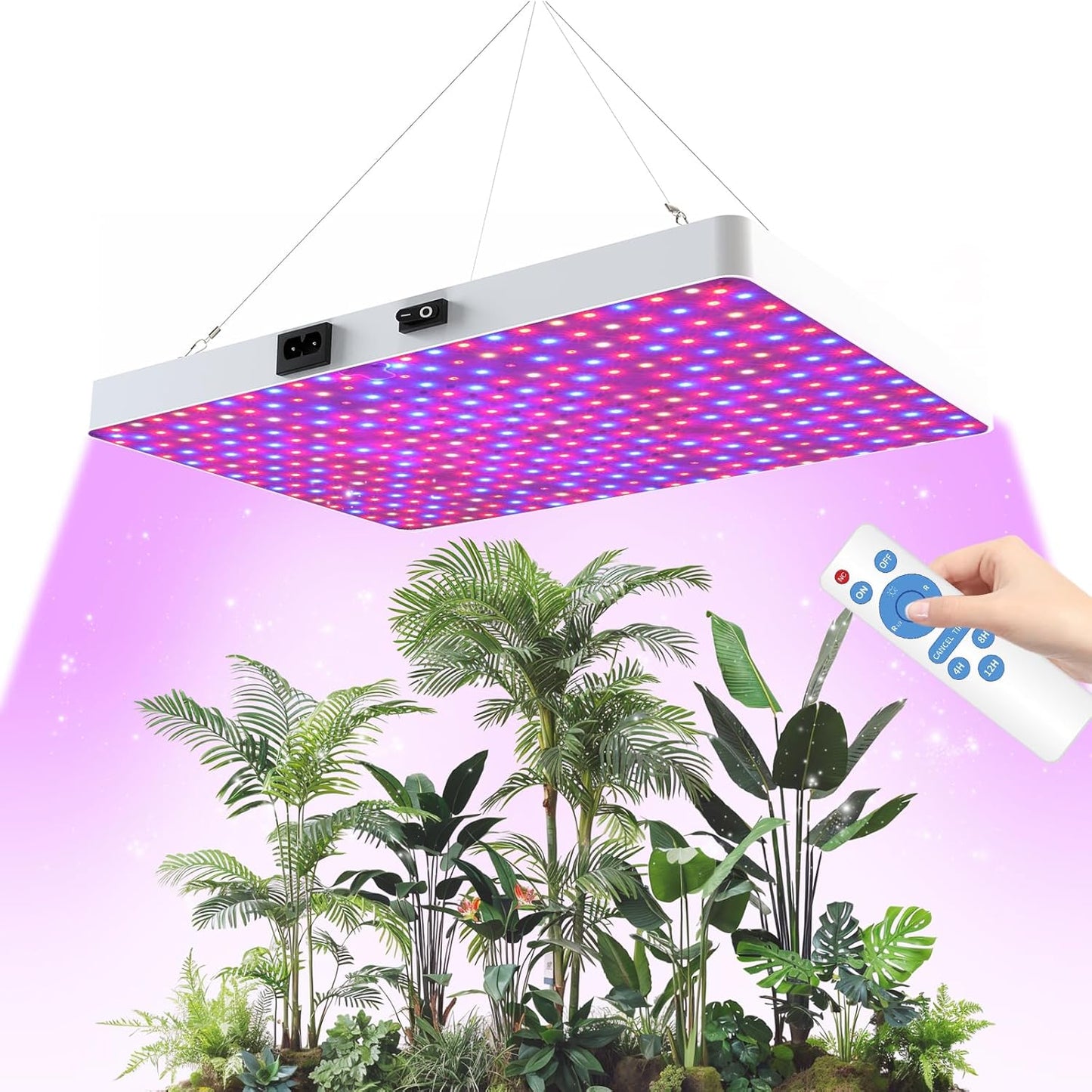 Remote Control LED Grow Light for Indoor Plants, Full Spectrum Plant Light for Indoor Growing with 3 Lighting Modes, Stepless Dimmable Hanging Grow Lights with High Yield Diodes for Seedlings Veg