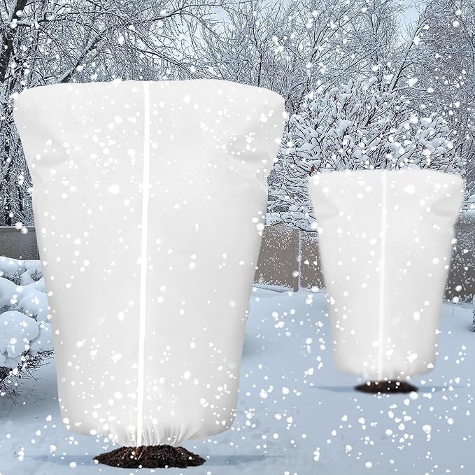 4 Pcs Plant Covers Frost Protection Bag 71" x 47" Winter Reusable Plants Jacket with Drawstring Shrub Protection Wraps Bags Frost Blanket for Winter Outdoor Garden Plants