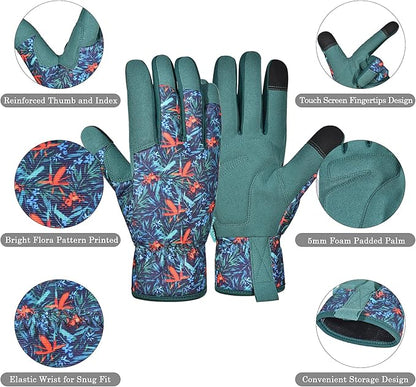 Gardening Gloves for Women and Men, Garden Gloves with Touch Screen, Thorn Proof Puncture Resistant Working Gloves, Gardening Gifts for Women,Blue-red-green flowers M
