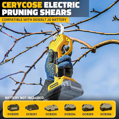 Pruning Shears Compatible with DeWalt 20v Battery, 1.5-2-Inch Cordless Electric Pruner with LCD Display & Imported SK7 Steel Blades for Gardening Tree Pruning(No Battery)
