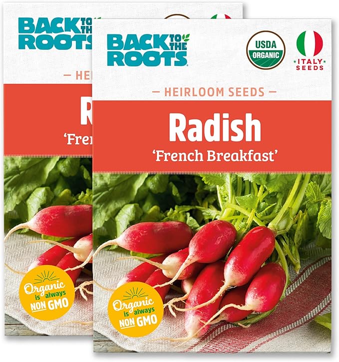 Back to The Roots 100% Organic Heirloom Seeds - Breakfast Radish Seeds for Planting Value Pack (2.8g Total)