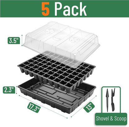 Mr. Pen- Seed Starter Tray Kit, 5 Pack, Black, Total 350-Cells, Seed Starter Kit with Humidity Domes
