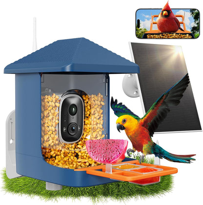 Smart Bird Feeder with Camera, Solar Powered Bird Feeders for Outdoors, 1.8L 2K AI Identify 10,000+ Birds Species, Birds Feeder Camera IP65 Instant Notification, Ideal Gift for Avian Lovers