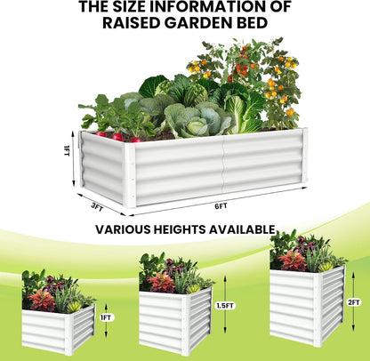Galvanized Raised Garden Bed, 2 Pcs 6x3x1FT Outdoor Outdoor Planter Boxes with Open Base with Safety Edge and Glove, Elevated Rectangular Planting Bed for Vegetables Flowers Ground Planter, White