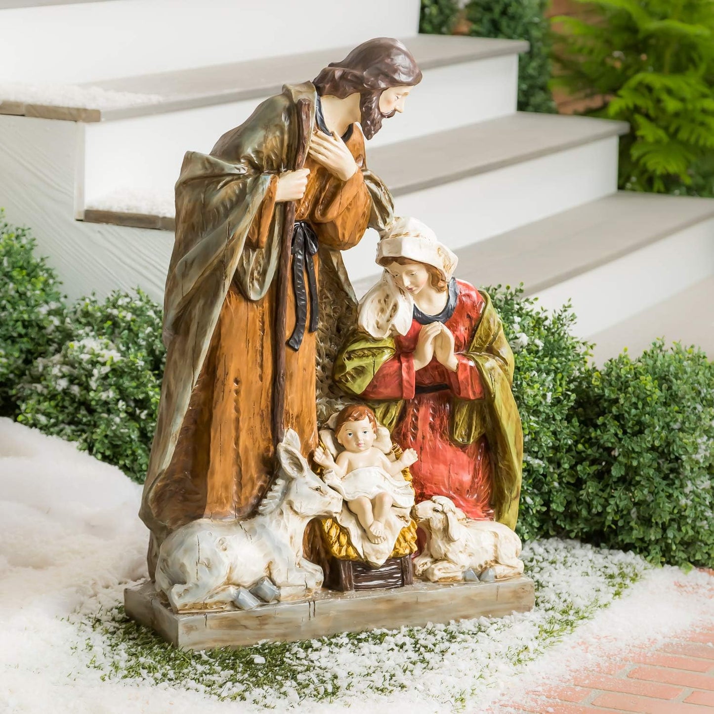 Holy Family Nativity Scene for Christmas Indoor and Outdoor Statue | 32 inches tall | Set with 3 Pieces Mary Joseph and Removable Baby Jesus | Religious Decorations Holiday Collection and Gifts