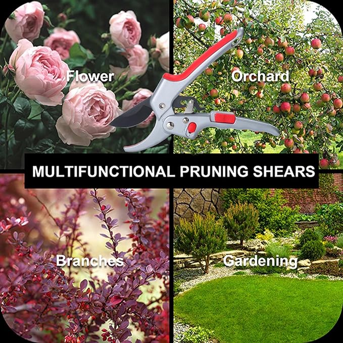 Garden clippers, premium Germany pruners, Work 3 times easier, professional ratchet pruning shears, cutting rose, flower, hedge, stem, tree, Sharp gardening scissors, Arthritis weak hand snips