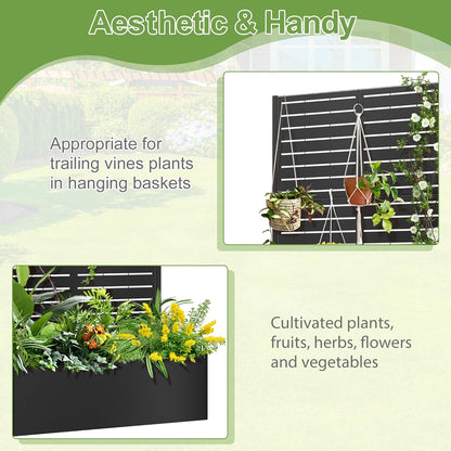 Trellis for Climbing Plants Outdoor，Mental Garden Bed with Drainage Holes Outdoor Privacy Screen Design Tall planters for herb Flower Vegetables 73"x35"x16", Black-Louvered