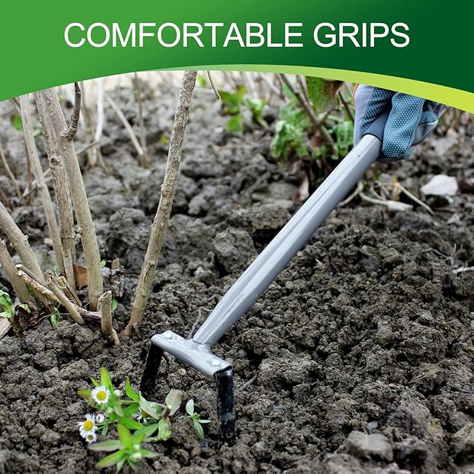 Walensee Mini Hula Hoe Garden Tool, Action Hoe for Weeding,Stirrup Hoe with 14 Inch Scuffle Loop, Sharp Durable Metal Hand Weed Scraper,Rake for Indoor & Greenhouse,Gift,U Shaped Soil Cultivator,Grey