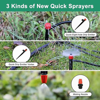 Complete 234FT Drip Irrigation System with 87 Quick Connectors - Automatic Sprinkler Kit for Lawn, Raised Bed, Greenhouse & Plant Watering. Includes 1/4'' Tubing, Drip Emitters, & Connectors