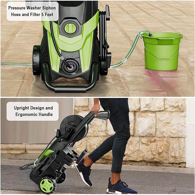 2025New Pressure Power Washer 4500PSI with 4 Quick Connect Nozzles,Inlet Hose & Filter, Foam Cannon for Cars/Fences/Driveways/Patios/Home Cleaning(Green)