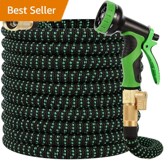 75 ft Expandable Garden Hose, 2025 Upgraded Retractable Flexible Water Hose 75ft with 10 Function Spray Nozzle, Lightweight, Kink-free,Expanding Hoses With 3/4" Solid Brass Fittings