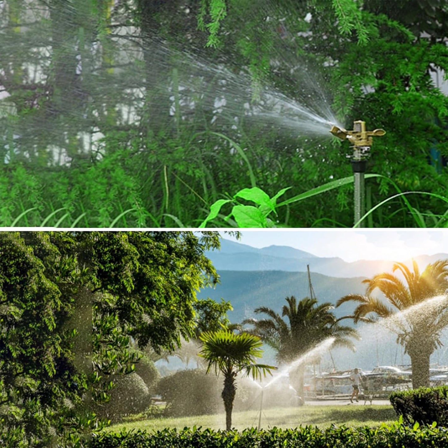 Brass Impact Sprinkler, Adjustable 360 Degree Garden Sprinkler Lawn Sprayer with Nozzles for Grass Patio Lawn Yard