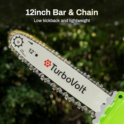 Cordless chainsaw 12 inch, 20V Electric chain saw with 3000RPM Brushless Motor | 4Ah Battery & Charger | Tool-free Tension | Auto Oiler, for Cutting Firewood, Tree Pruning, Trimming, Storm Cleanup