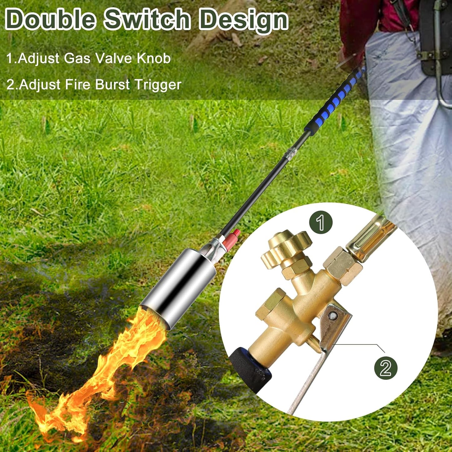 Propane Torch Weed Burner,Weed Torch for Outside with Self Ignition and Flame Control,High Output 2,400,000 BTU with 10FT Hose and Storage Bag,Flame Thrower for Weeding,Garden,Snow Melting(Silver)