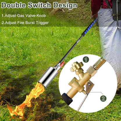 Propane Torch Weed Burner,Weed Torch for Outside with Self Ignition and Flame Control,High Output 2,400,000 BTU with 10FT Hose and Storage Bag,Flame Thrower for Weeding,Garden,Snow Melting(Silver)