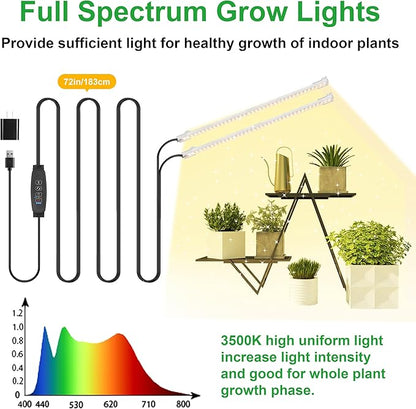 2 Head 13 Inches LED Grow Light Strips, Grow Lights for Indoor Plants Full Spectrum 3500K, 96 LEDs Plant Light with Auto On/Off and 3/9/12H Timer, 10 Dimmable Levels for Seedling Succulent