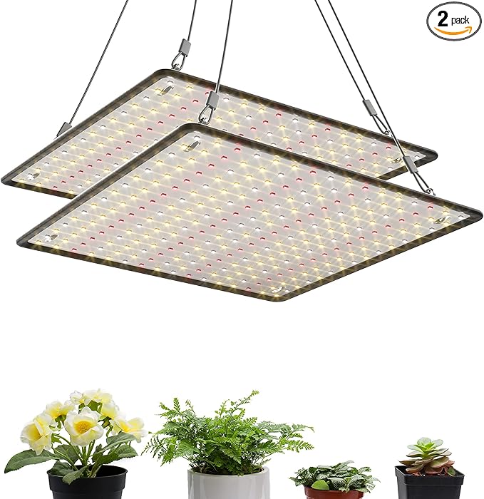 2 Pack LED Grow Light Panel 200W Lamp for Indoor Plants, Sun Like with White Blue Red UV IR LEDs for 4x4ft Coverage Grow Tent Greenhouse Veg and Bloom Seedlings Hydroponics